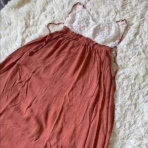 Mind Code White Lace & Rust Maxi Dress